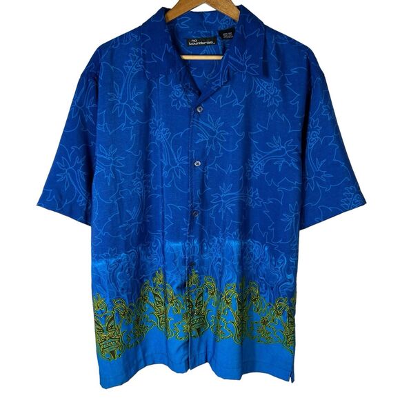 Vintage Y2K No Boundaries Sz Large Button Up Shirt Hawaiian Tiki Floral Beach - Picture 1 of 4